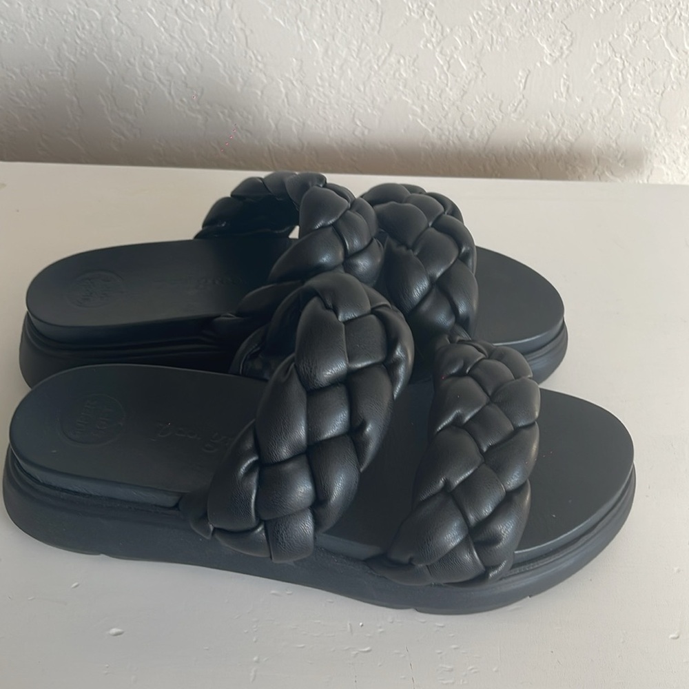 NEW ✨ Paul Green Megan Platform Slide Sandal Black Soft Tube Braided